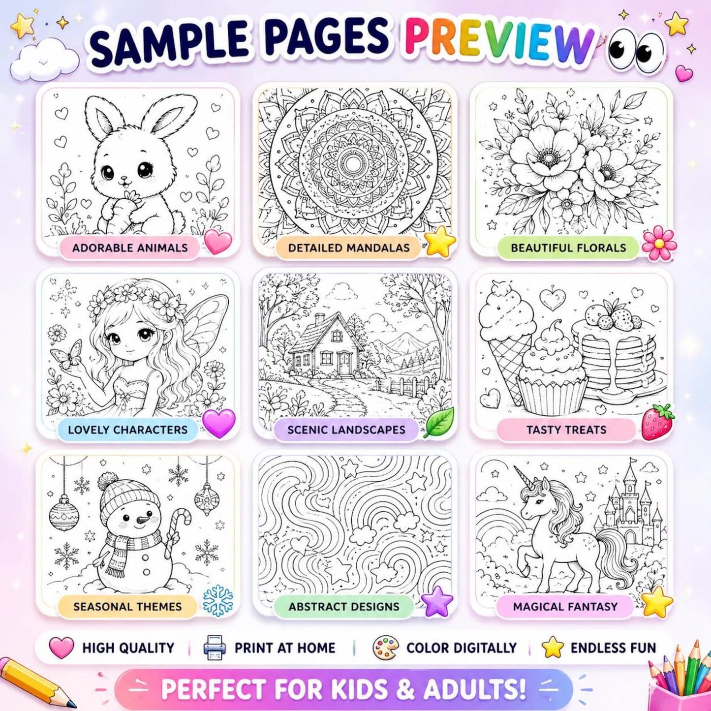 10,000+ Coloring Pages Mega Bundle PLR Kids & Adults, Gift | Digital Products Selling