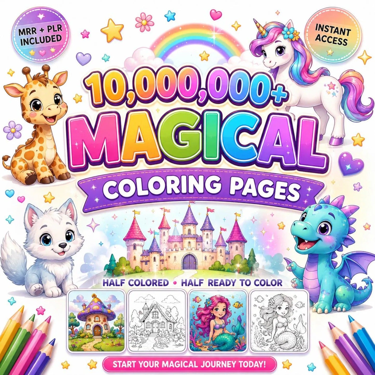 10,000+ Coloring Pages Mega Bundle PLR Kids & Adults, Gift | Digital Products Selling