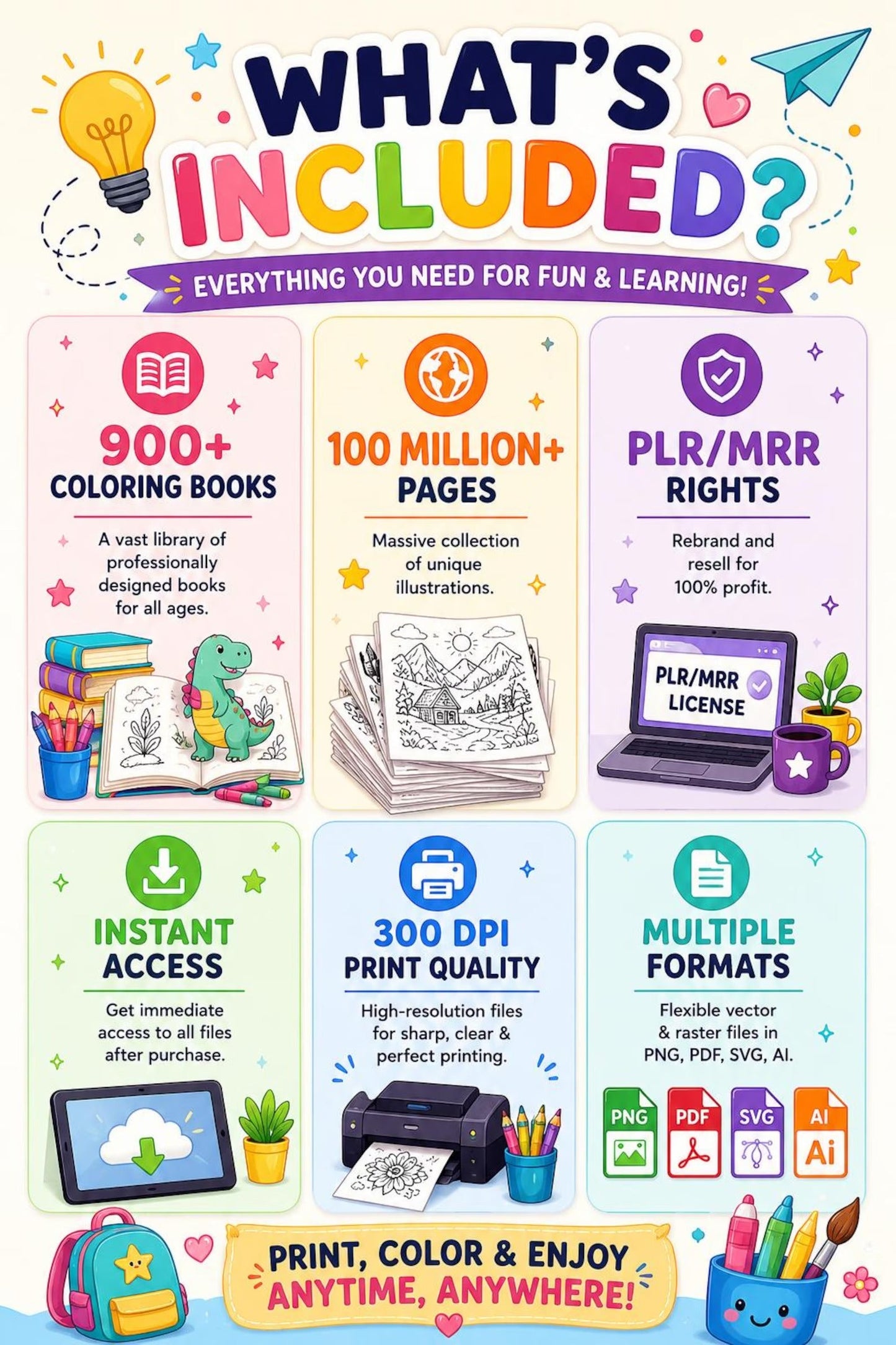 100 Million+ Kids Coloring Pages Bundle | Mega Printable Coloring Book Collection