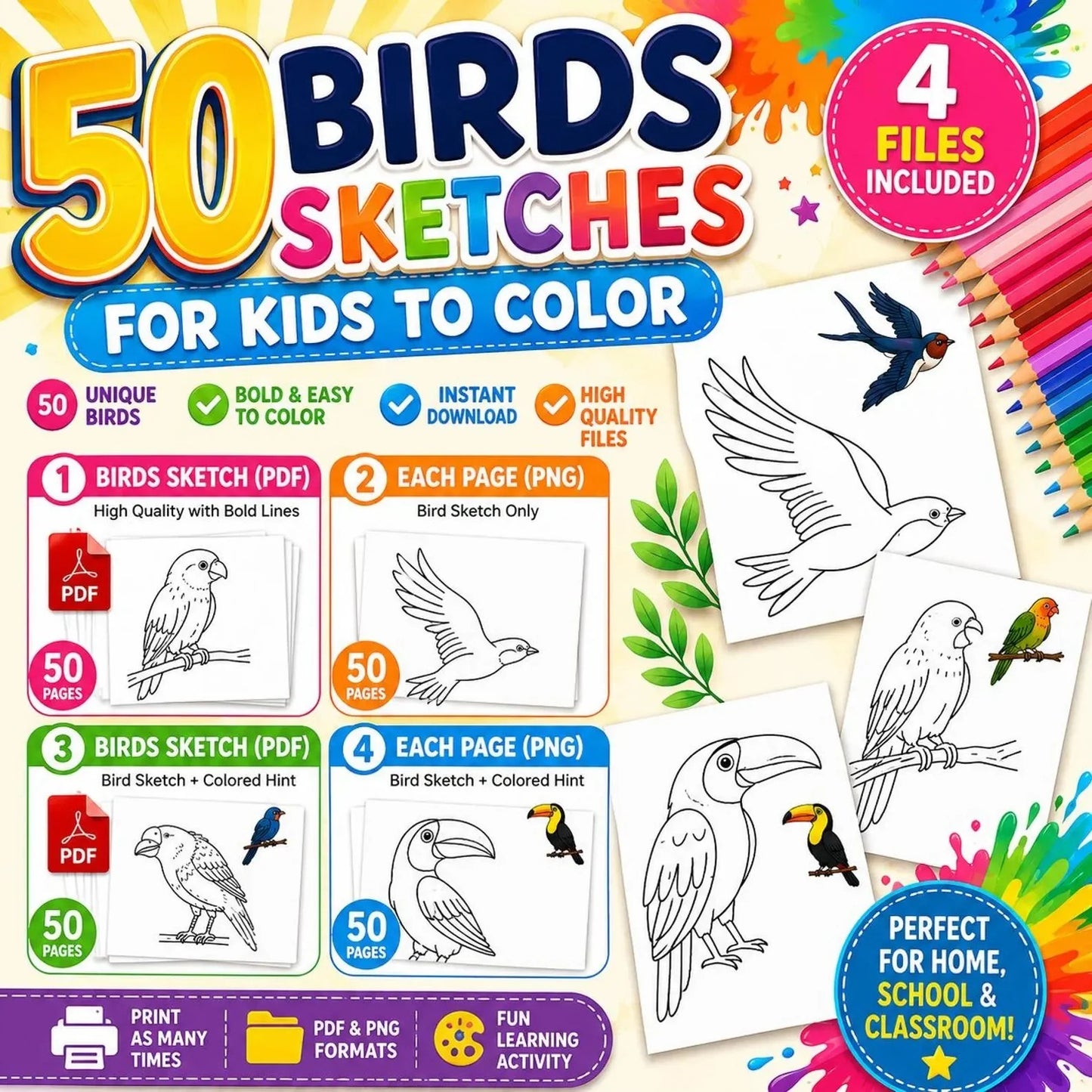 50 Bird Coloring Pages for Kids | Printable Bird Coloring Book & Fun Learning Activities