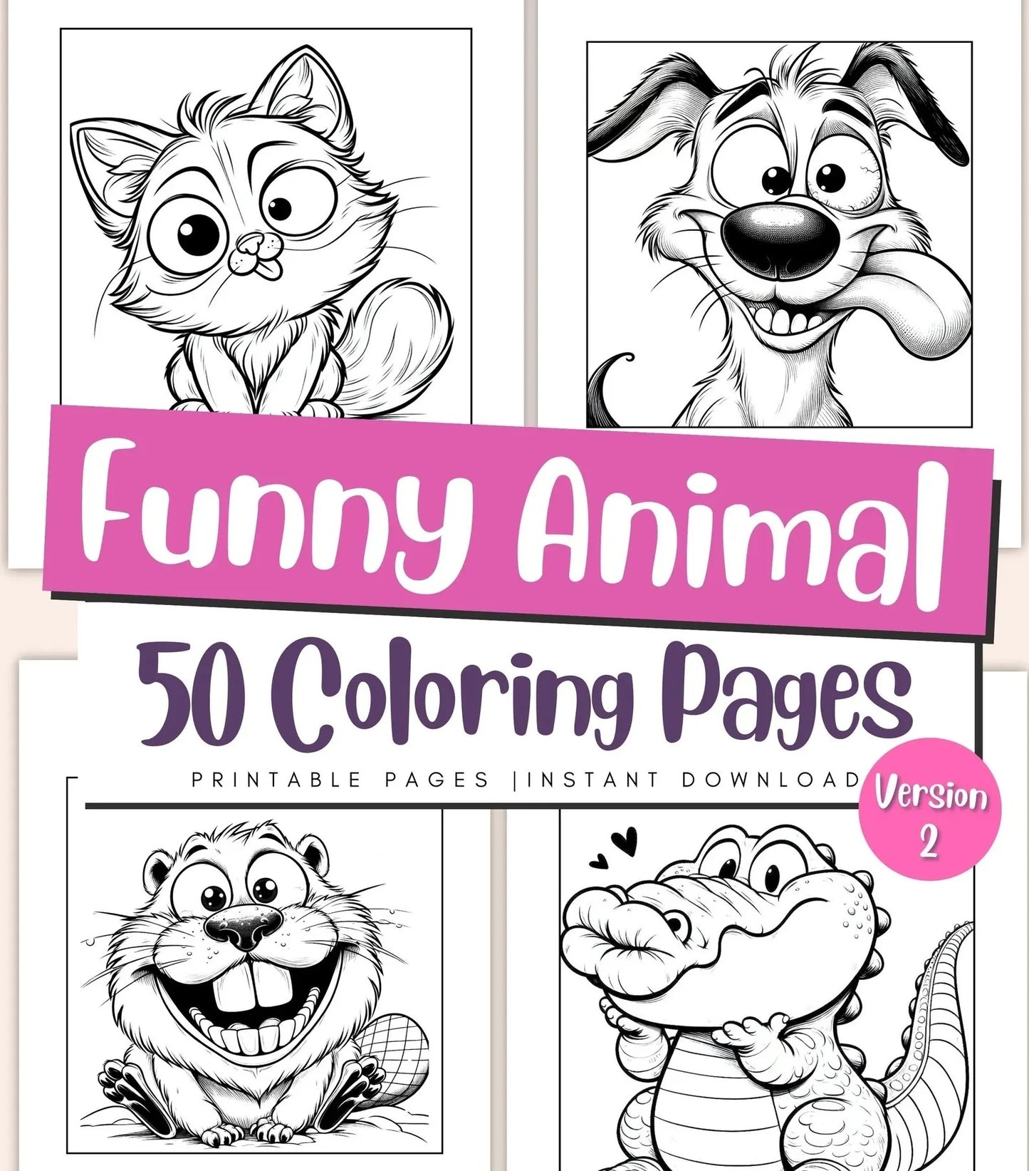 50 Funny Animal Coloring Pages | Cute Printable Coloring Book for Kids & Adults