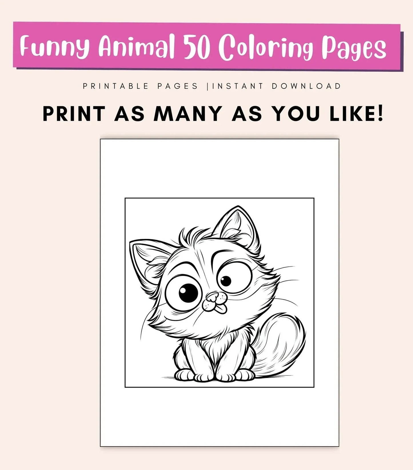 50 Funny Animal Coloring Pages | Cute Printable Coloring Book for Kids & Adults