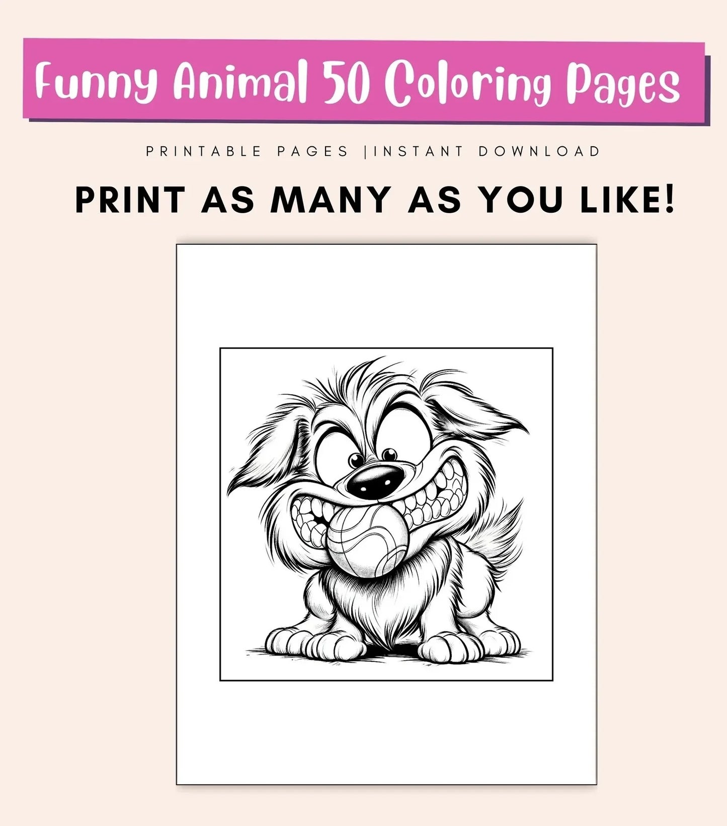 50 Funny Animal Coloring Pages | Cute Printable Coloring Book for Kids & Adults