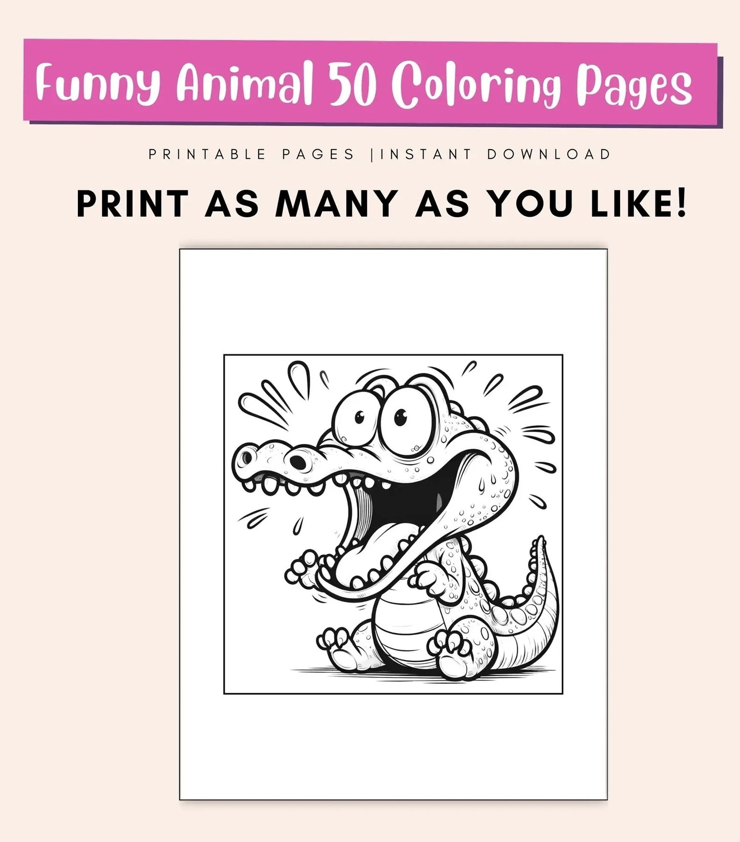 50 Funny Animal Coloring Pages | Cute Printable Coloring Book for Kids & Adults