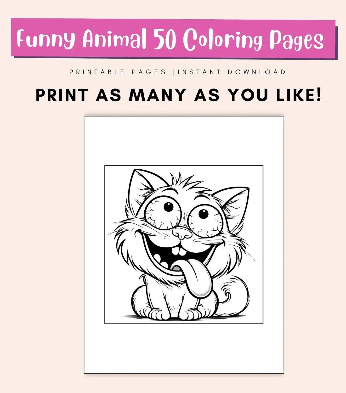 50 Funny Animal Coloring Pages | Cute Printable Coloring Book for Kids & Adults