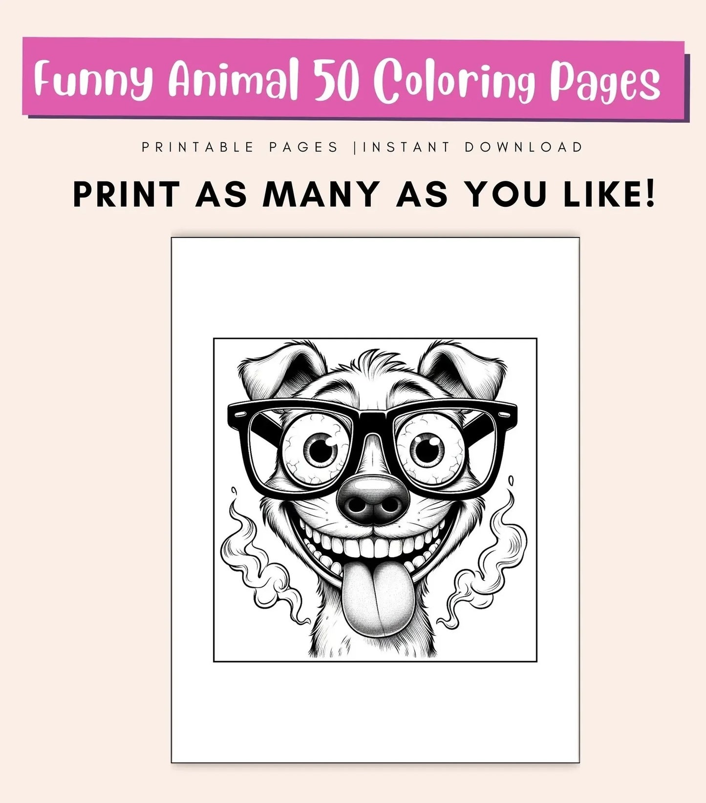 50 Funny Animal Coloring Pages | Cute Printable Coloring Book for Kids & Adults
