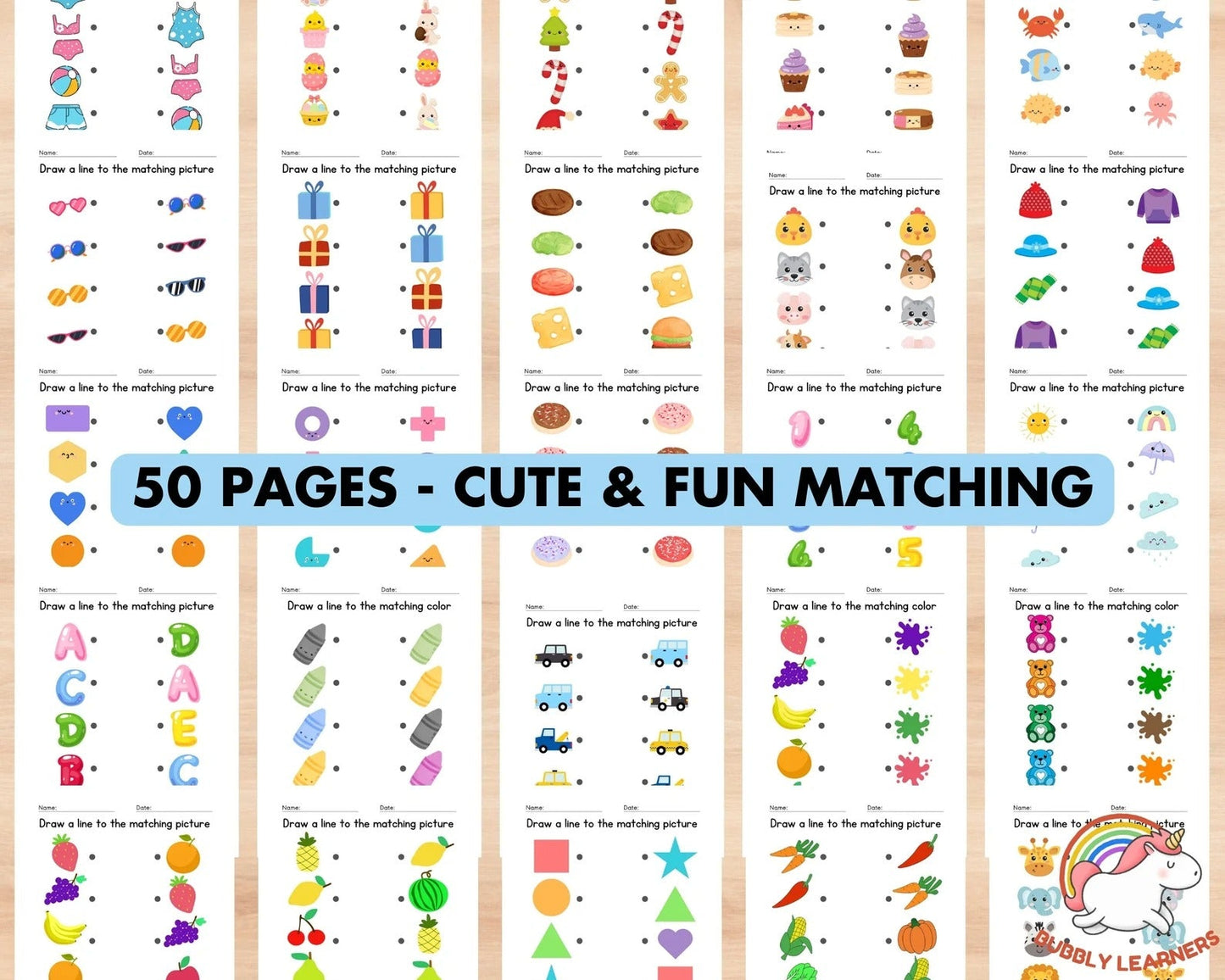Printable Matching Worksheets – 50 Preschool & Kindergarten Match