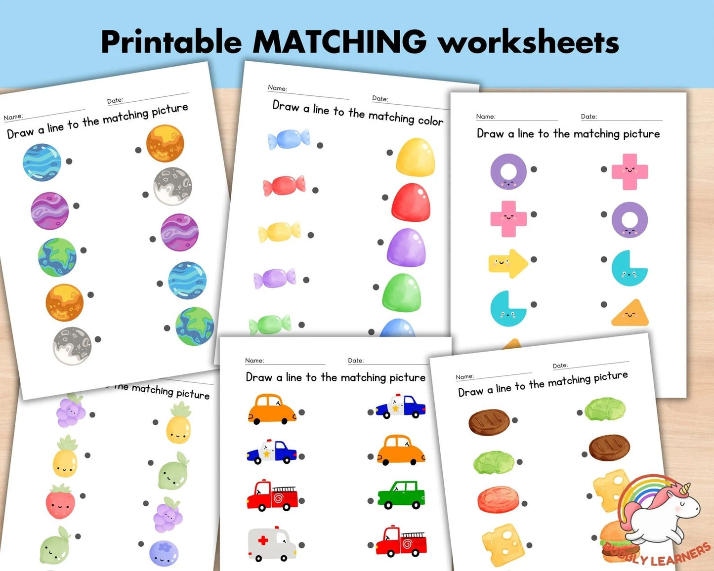 Printable Matching Worksheets – 50 Preschool & Kindergarten Match