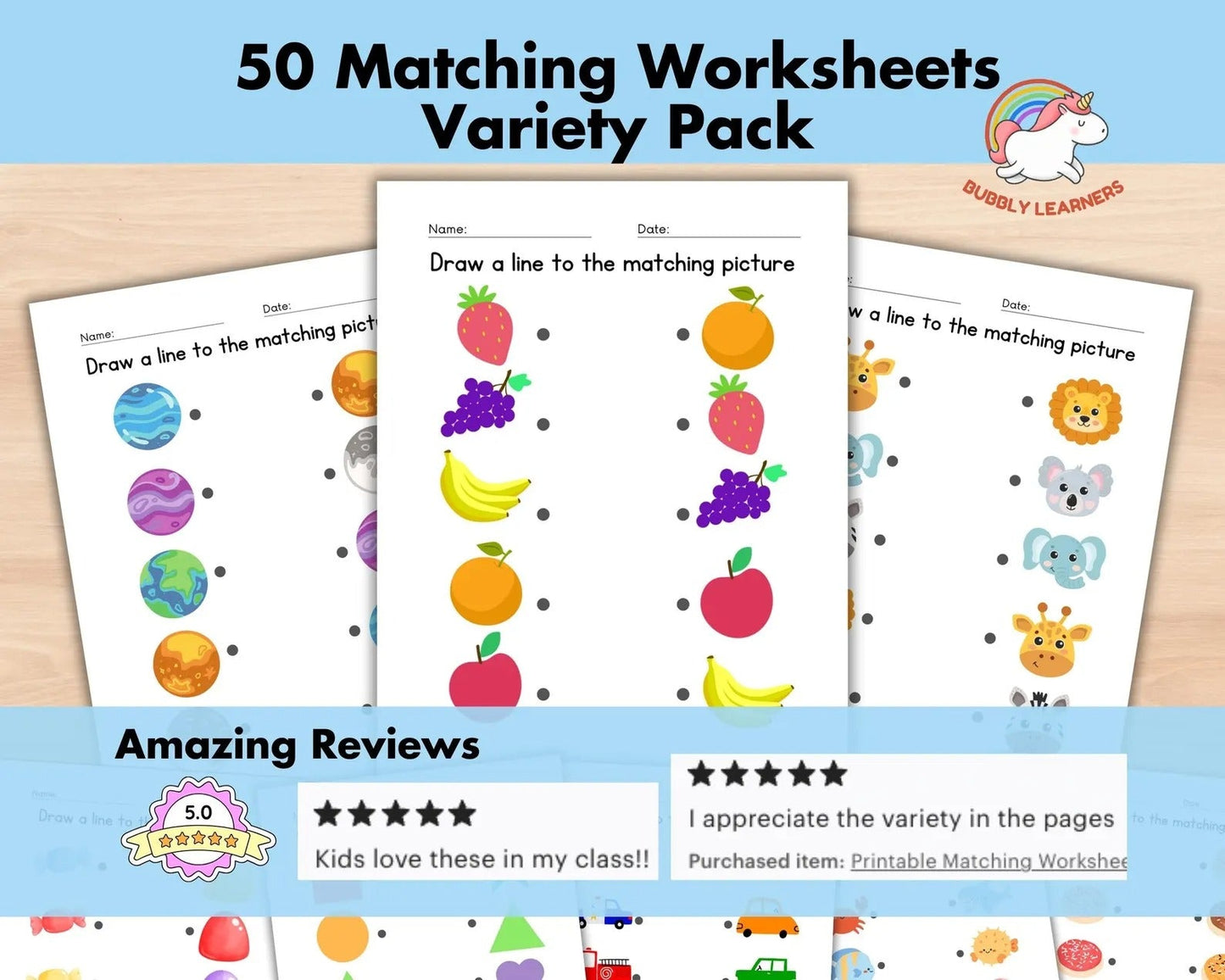 Printable Matching Worksheets – 50 Preschool & Kindergarten Match