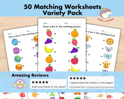 Printable Matching Worksheets – 50 Preschool & Kindergarten Match