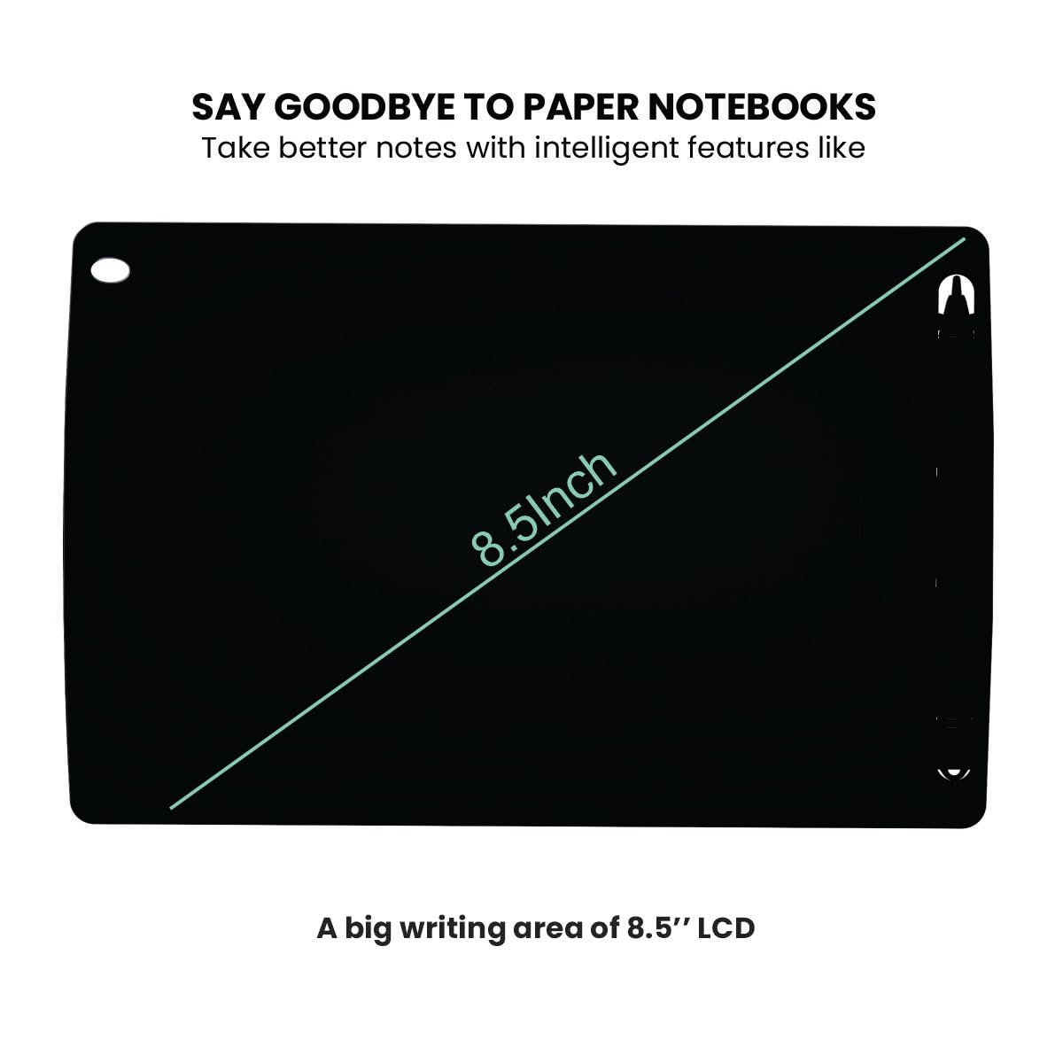 Portronics Ruffpad 8.5E Re-Writable LCD Writing Pad, 8.5-Inch Drawing & Handwriting Tablet for Kids and Adults, Portable Learning, Doodling & Playing Pad, Black
