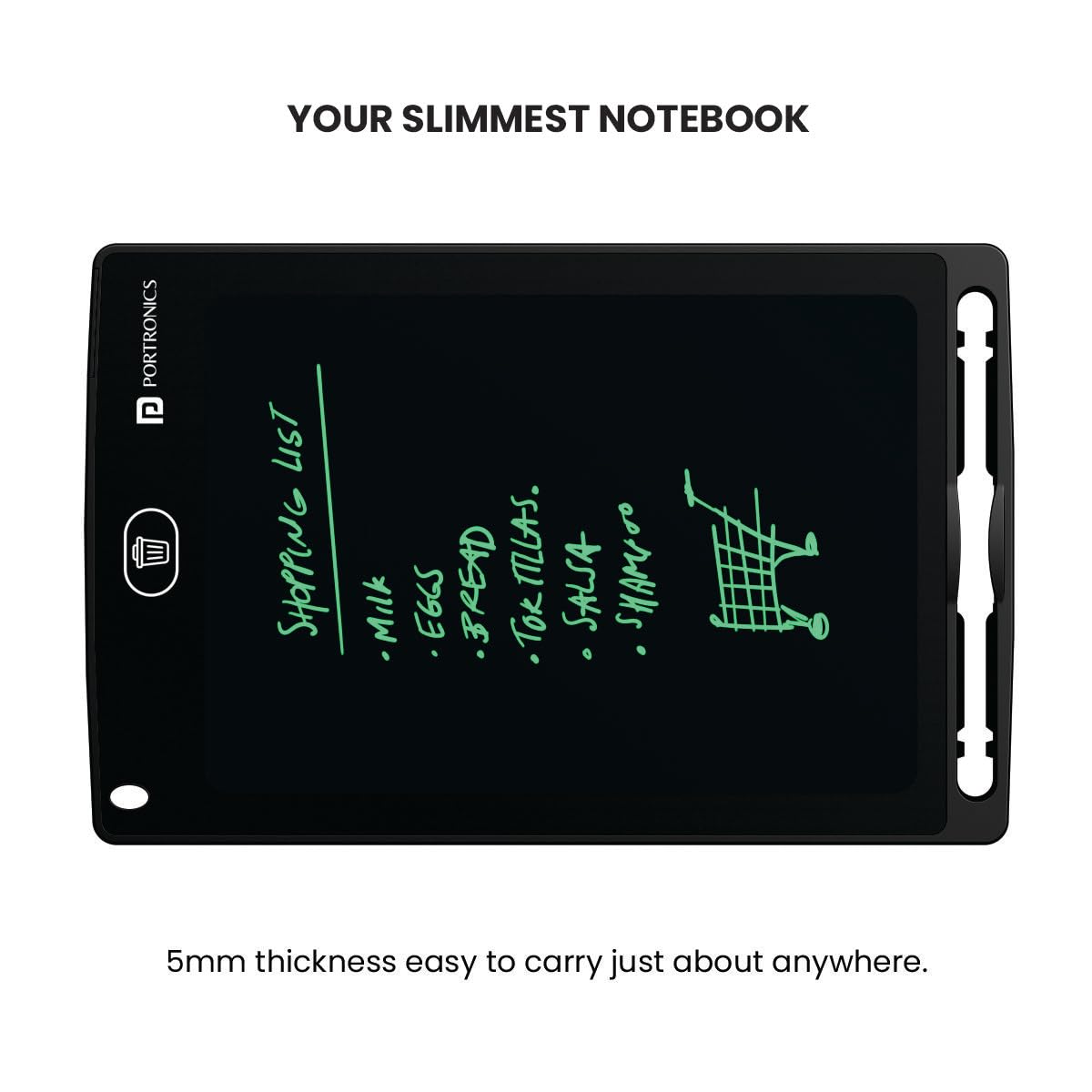 Portronics Ruffpad 8.5E Re-Writable LCD Writing Pad, 8.5-Inch Drawing & Handwriting Tablet for Kids and Adults, Portable Learning, Doodling & Playing Pad, Black