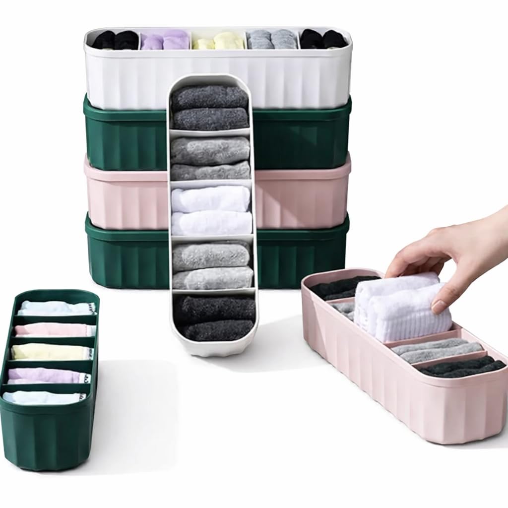 4-Piece Drawer Organizer Set, Plastic Storage Boxes for Underwear, Socks, Bras, Ties & Small Clothing, Closet and Wardrobe Drawer Dividers