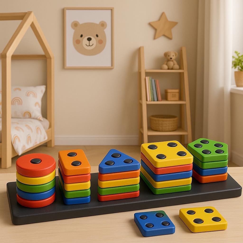 EITHEO 26-Piece Geometric Angle Blocks for Kids, Montessori Sorting & Stacking Educational Toy, Colourful Shape Sorter Puzzle and Learning Activity Toy for Toddlers, Boys & Girls Ages 1–3 Years