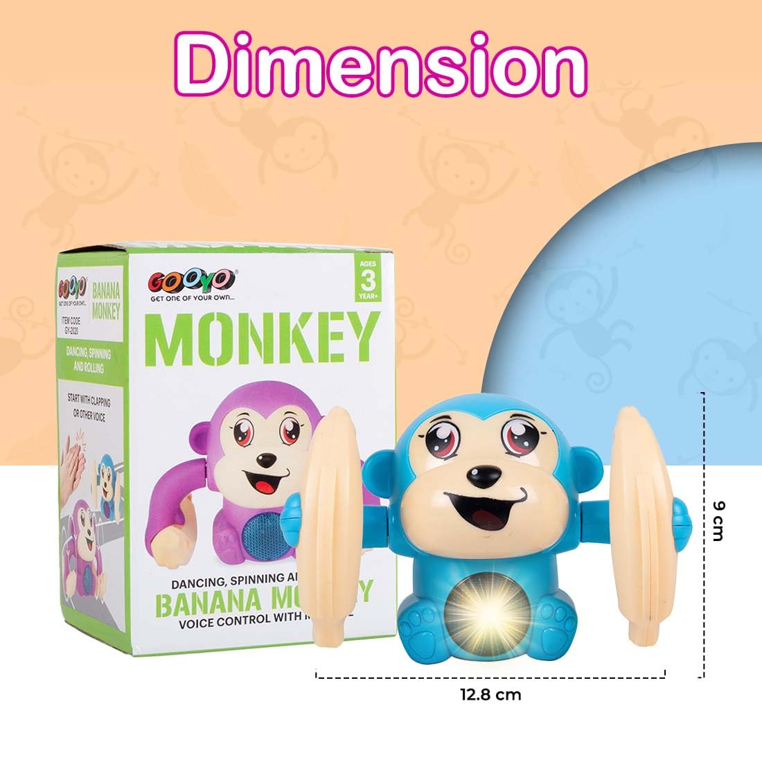 Voice-Activated Dancing Monkey Toy | Fun Spinning, Rolling & Tumbling Banana Monkey Toy with Colorful LED Lights and Exciting Sound Effects for Kids
