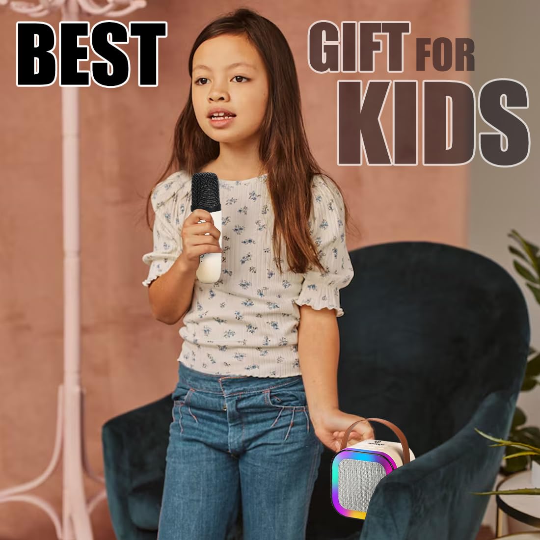 Wembley Rechargeable Karaoke Microphone with Speaker, Wireless Portable Bluetooth Singing Mic with LED Lights, Mini Musical Toy & Birthday Gift for Kids, Boys, Girls and Adults