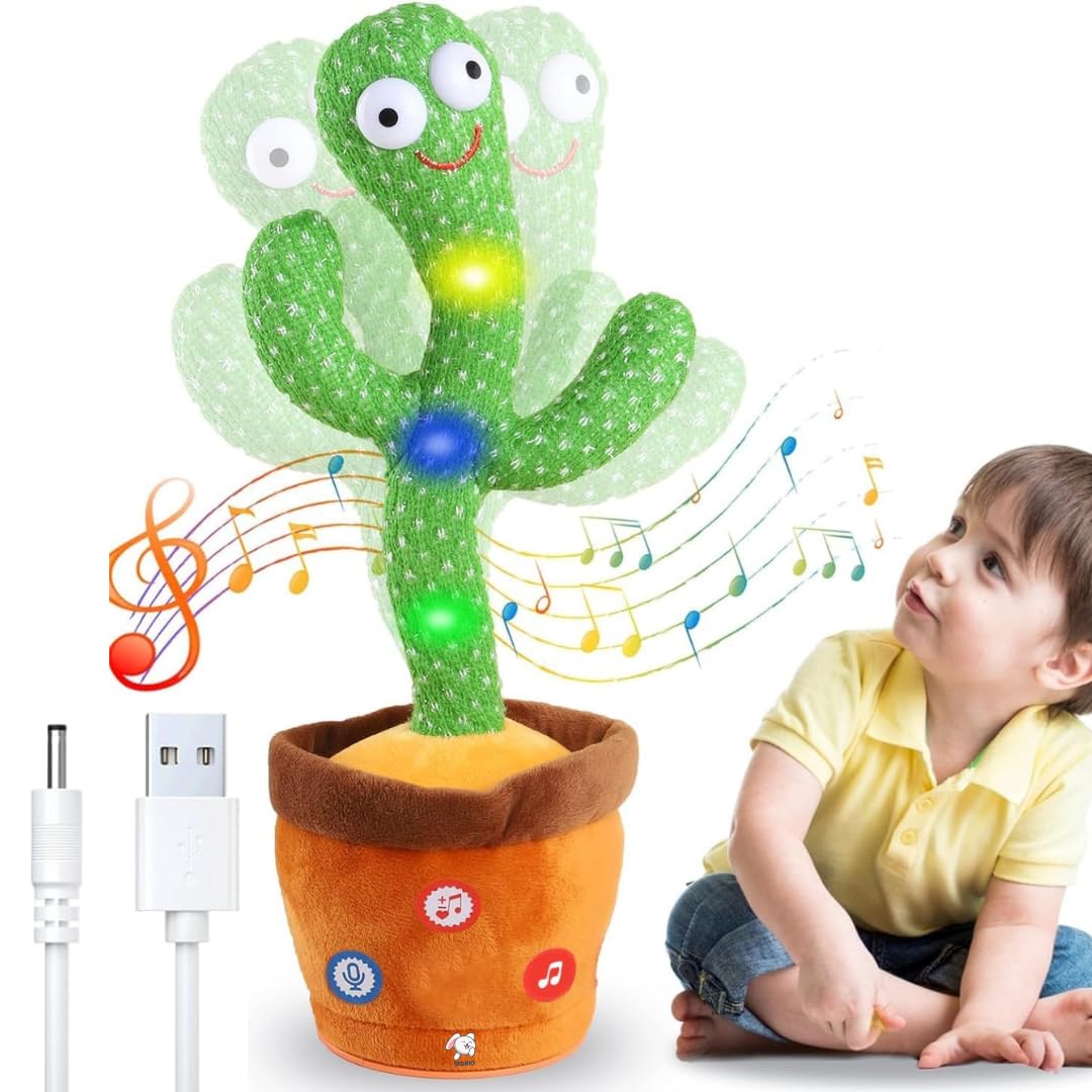 Talking & Dancing Cactus Toy for Kids | Singing, Wriggling, Voice Recording & Repeat-What-You-Say Fun Toy | Interactive Educational Baby Toy for Children, Playtime & Home Décor