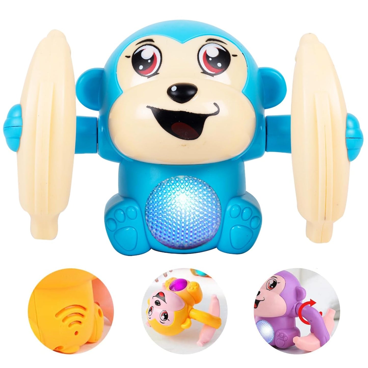 Voice-Activated Dancing Monkey Toy | Fun Spinning, Rolling & Tumbling Banana Monkey Toy with Colorful LED Lights and Exciting Sound Effects for Kids