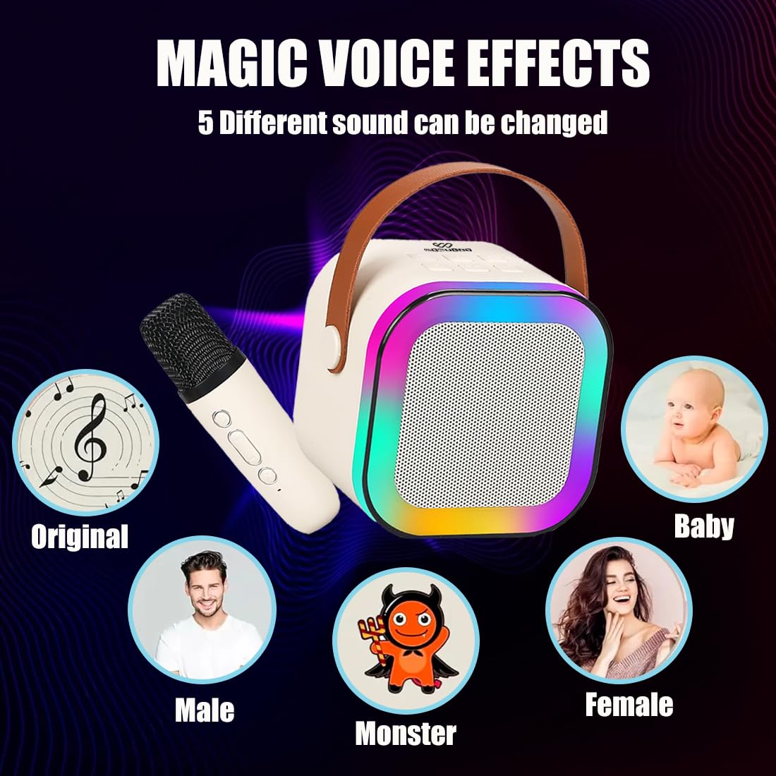 Wembley Rechargeable Karaoke Microphone with Speaker, Wireless Portable Bluetooth Singing Mic with LED Lights, Mini Musical Toy & Birthday Gift for Kids, Boys, Girls and Adults