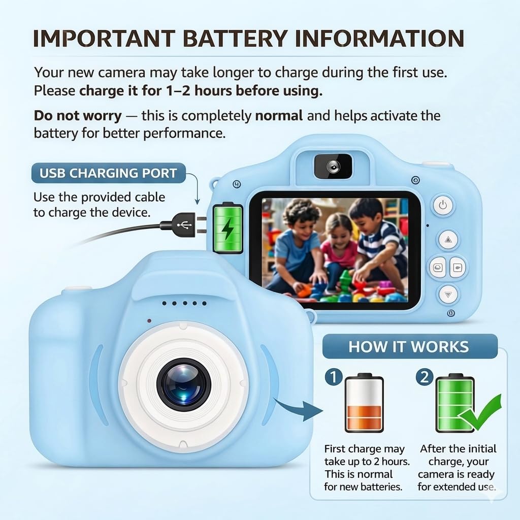 Kids Digital Camera Toy with 3.0MP Photos & 1080P Video | 2-Inch Screen, Up to 32GB Storage & USB Rechargeable | Games, Fun Filters & Time-Lapse Features | Educational Birthday Gift for Boys & Girls Ages 3–12 | Blue
