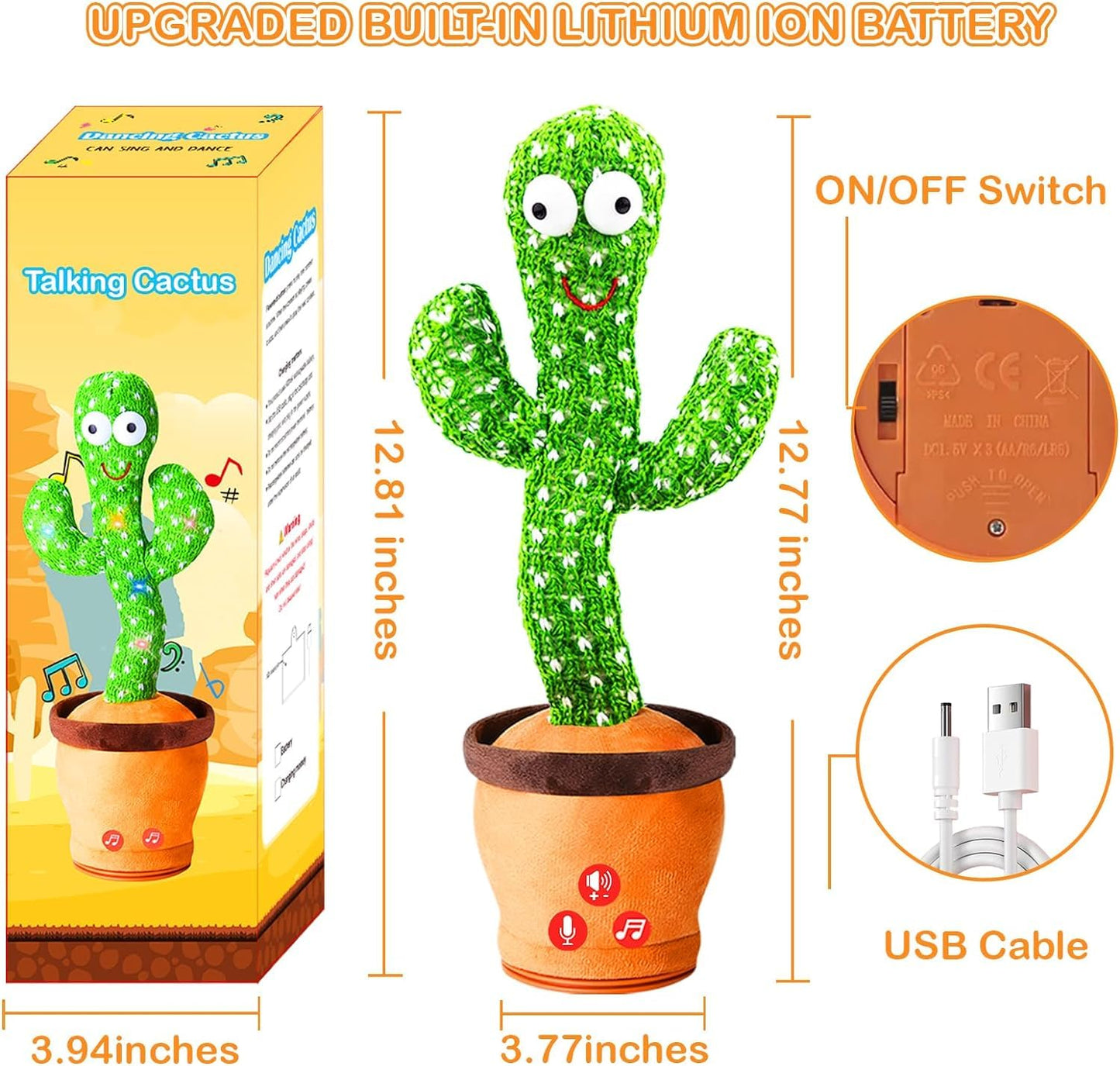 Talking & Dancing Cactus Toy for Kids | Singing, Wriggling, Voice Recording & Repeat-What-You-Say Fun Toy | Interactive Educational Baby Toy for Children, Playtime & Home Décor