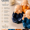 Set of 4 Baby Monk Statues for Home Decor | See No Evil, Hear No Evil, Speak No Evil & Smile Figurines | Resin Buddha Showpiece