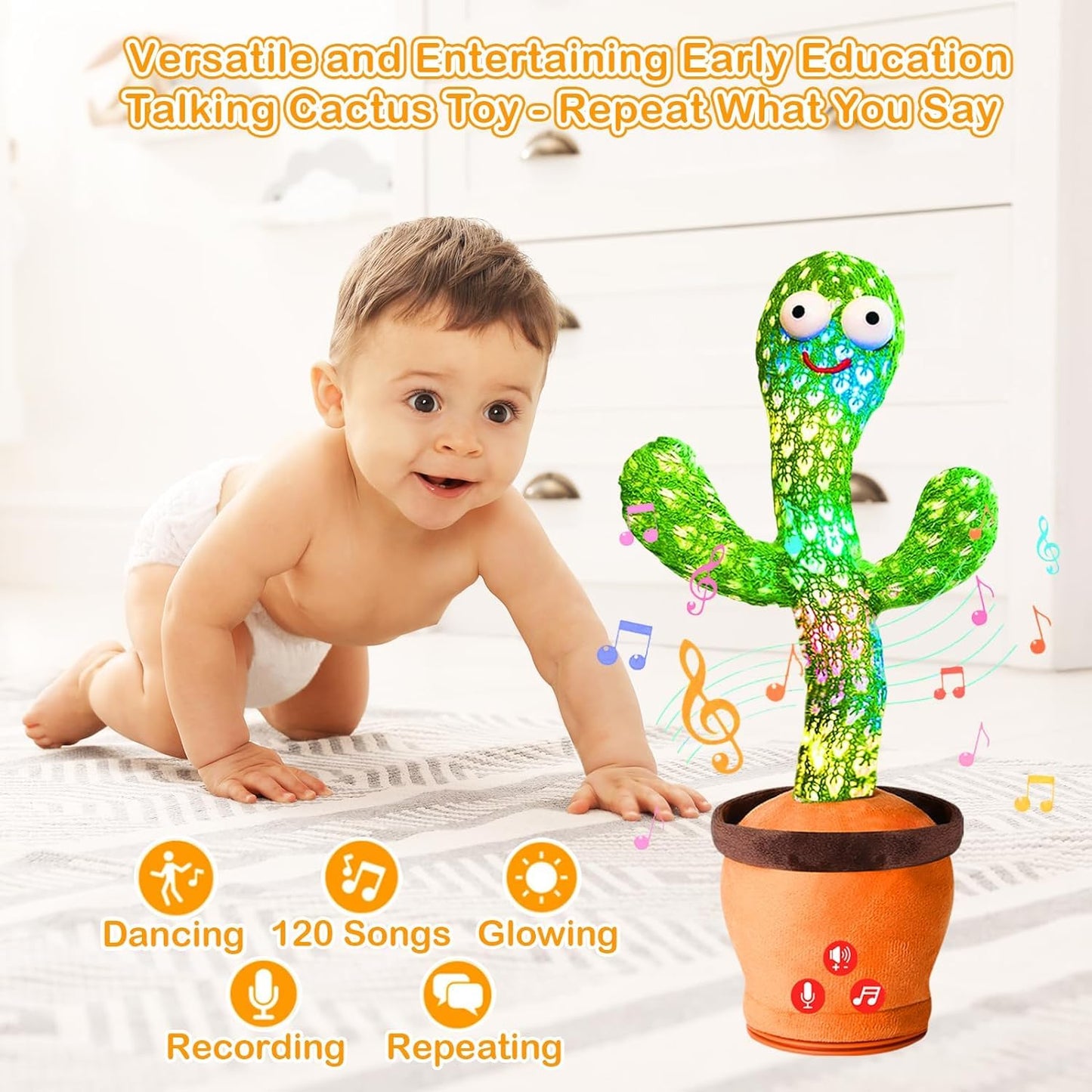 Talking & Dancing Cactus Toy for Kids | Singing, Wriggling, Voice Recording & Repeat-What-You-Say Fun Toy | Interactive Educational Baby Toy for Children, Playtime & Home Décor