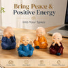 Set of 4 Baby Monk Statues for Home Decor | See No Evil, Hear No Evil, Speak No Evil & Smile Figurines | Resin Buddha Showpiece