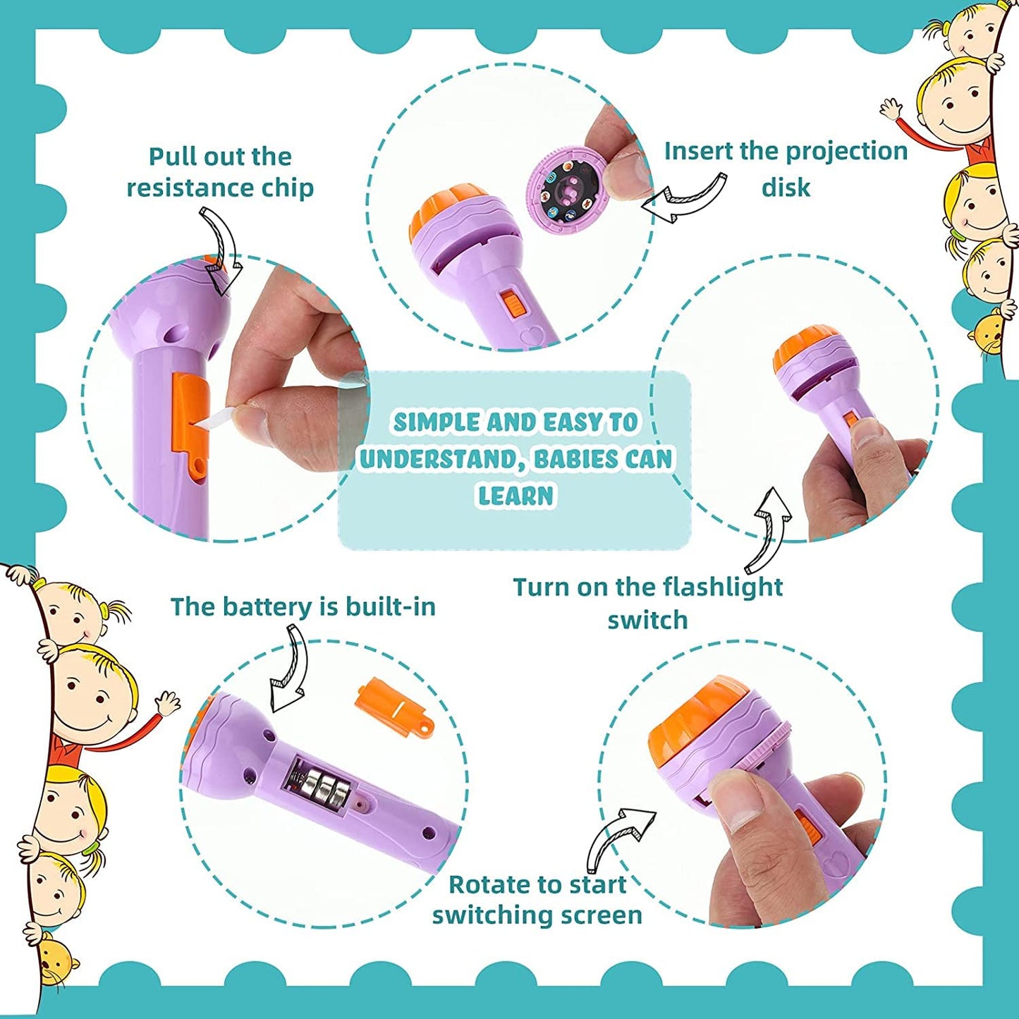 Kids Slide Projector Torch with Interchangeable Picture Slides | Premium ABS Material & Easy-to-Use Design | Versatile Flashlight for Bedtime Stories and Nighttime Fun | Perfect Sleep Companion for Children