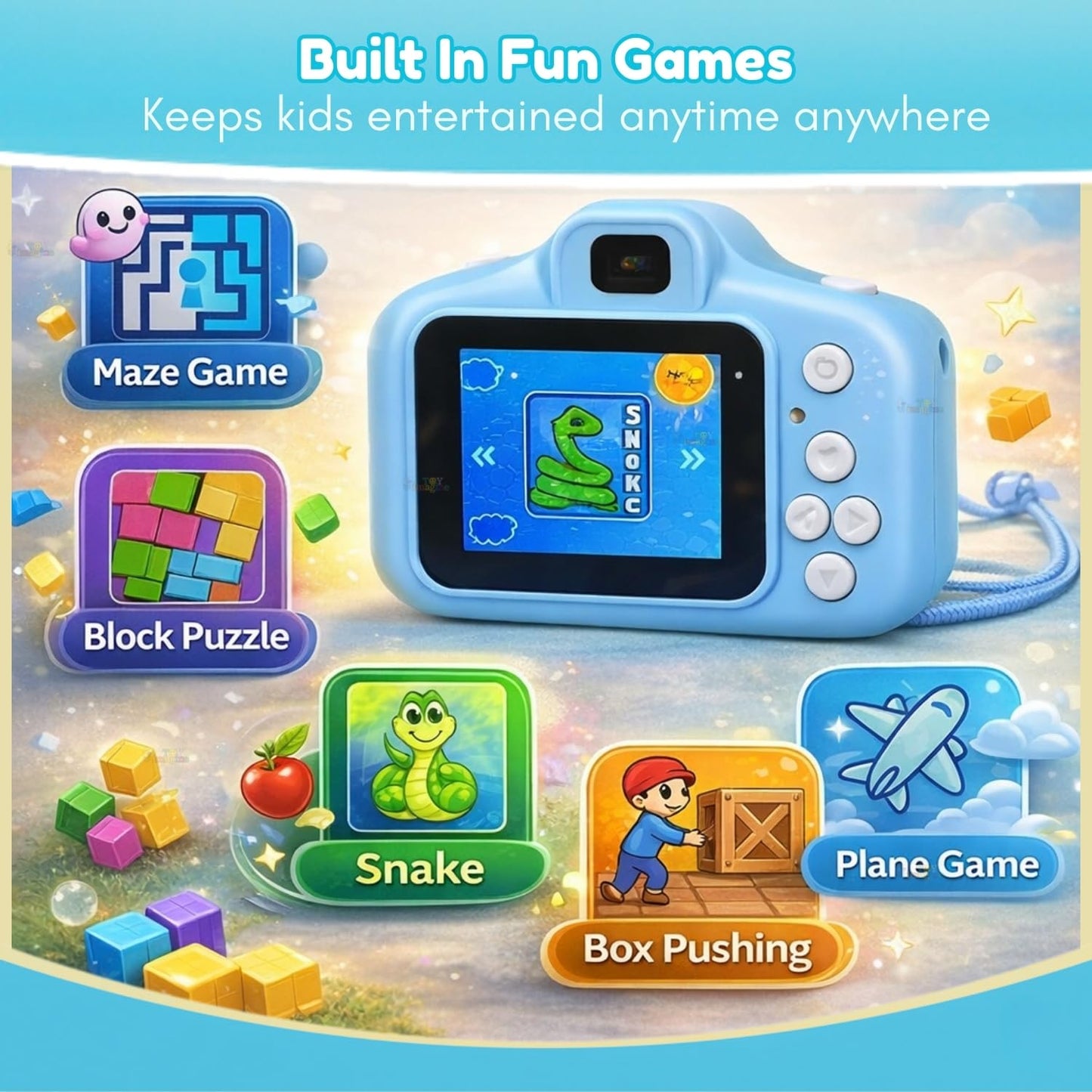 Kids Digital Camera Toy with 3.0MP Photos & 1080P Video | 2-Inch Screen, Up to 32GB Storage & USB Rechargeable | Games, Fun Filters & Time-Lapse Features | Educational Birthday Gift for Boys & Girls Ages 3–12 | Blue