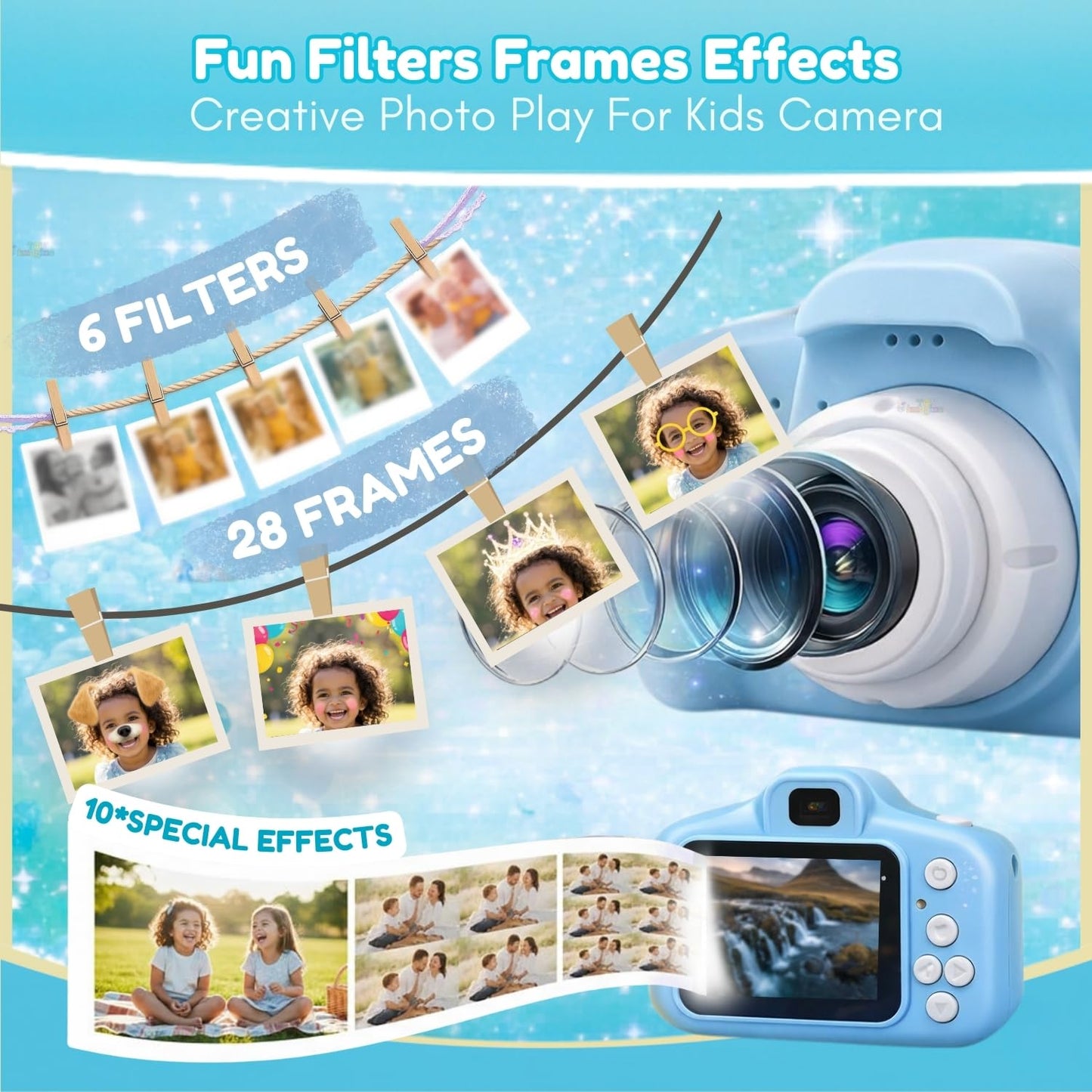Kids Digital Camera Toy with 3.0MP Photos & 1080P Video | 2-Inch Screen, Up to 32GB Storage & USB Rechargeable | Games, Fun Filters & Time-Lapse Features | Educational Birthday Gift for Boys & Girls Ages 3–12 | Blue