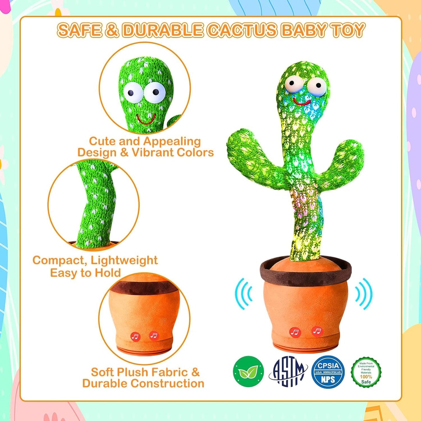 Talking & Dancing Cactus Toy for Kids | Singing, Wriggling, Voice Recording & Repeat-What-You-Say Fun Toy | Interactive Educational Baby Toy for Children, Playtime & Home Décor