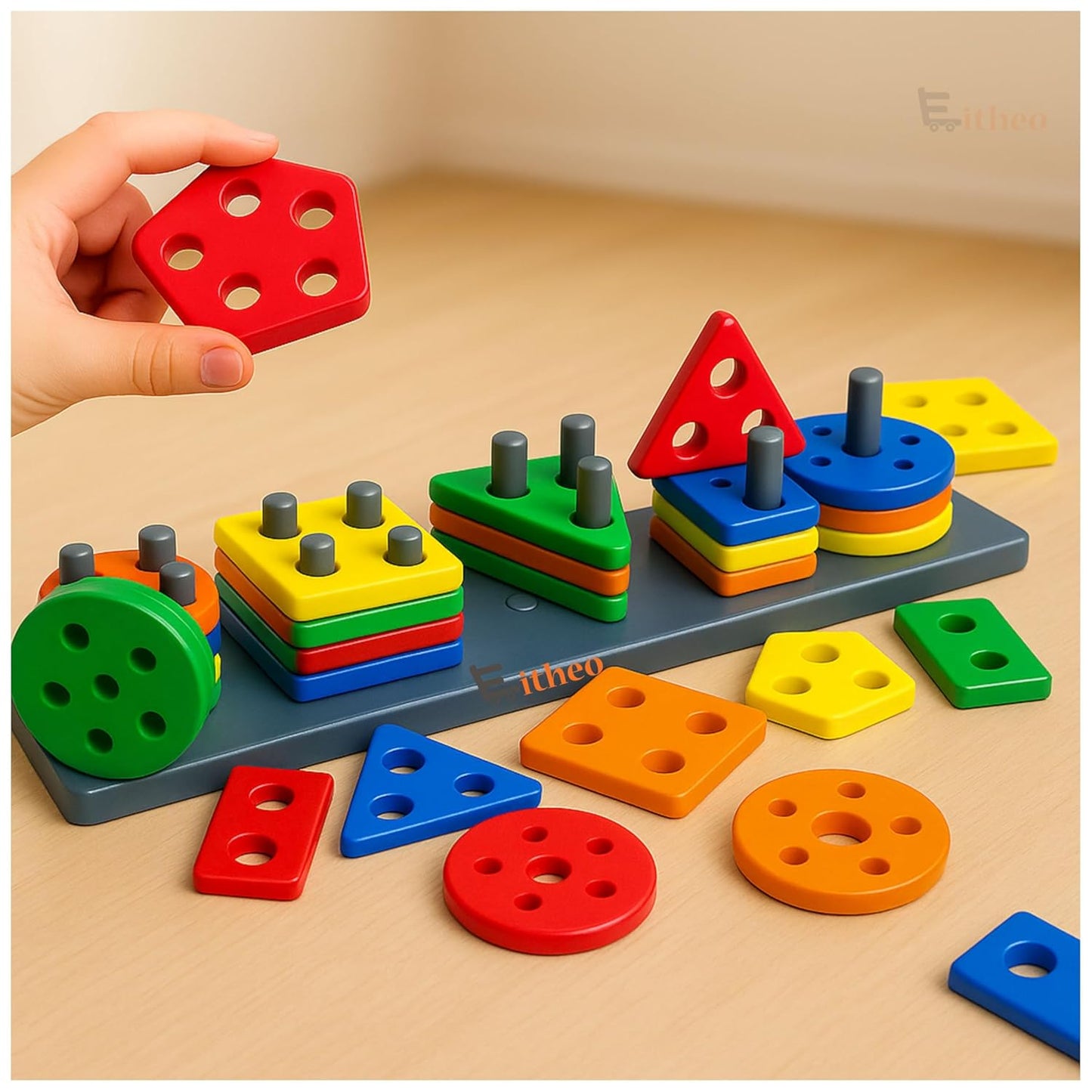 EITHEO 26-Piece Geometric Angle Blocks for Kids, Montessori Sorting & Stacking Educational Toy, Colourful Shape Sorter Puzzle and Learning Activity Toy for Toddlers, Boys & Girls Ages 1–3 Years