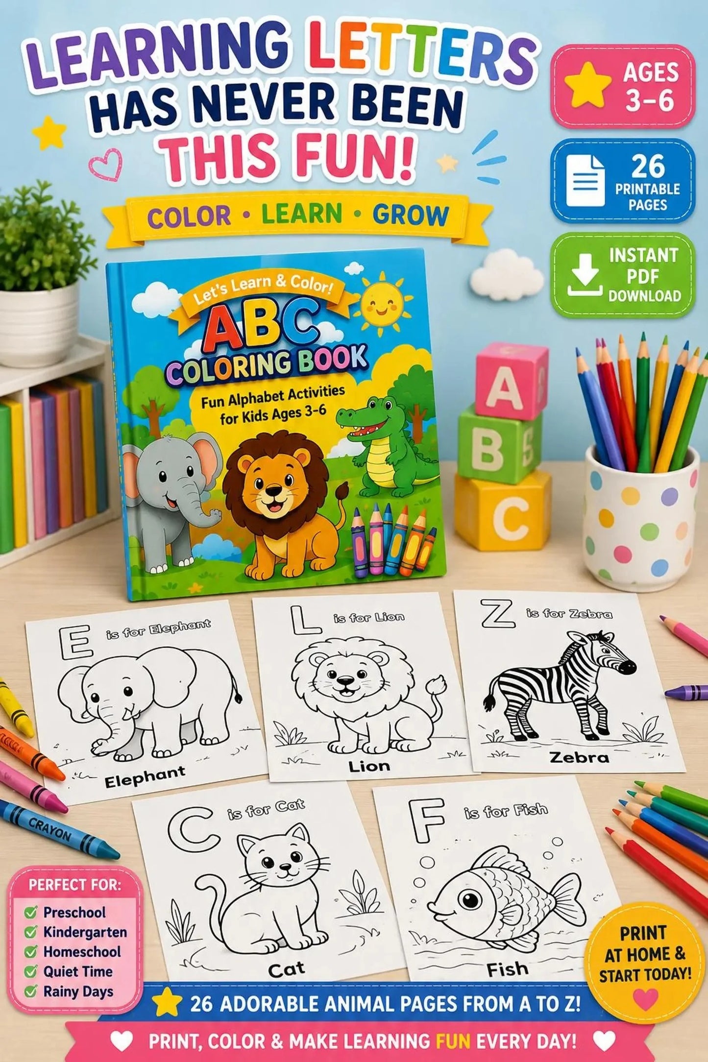 ABC Animal Coloring Book for Kids | A-Z Alphabet Learning & Coloring Activities