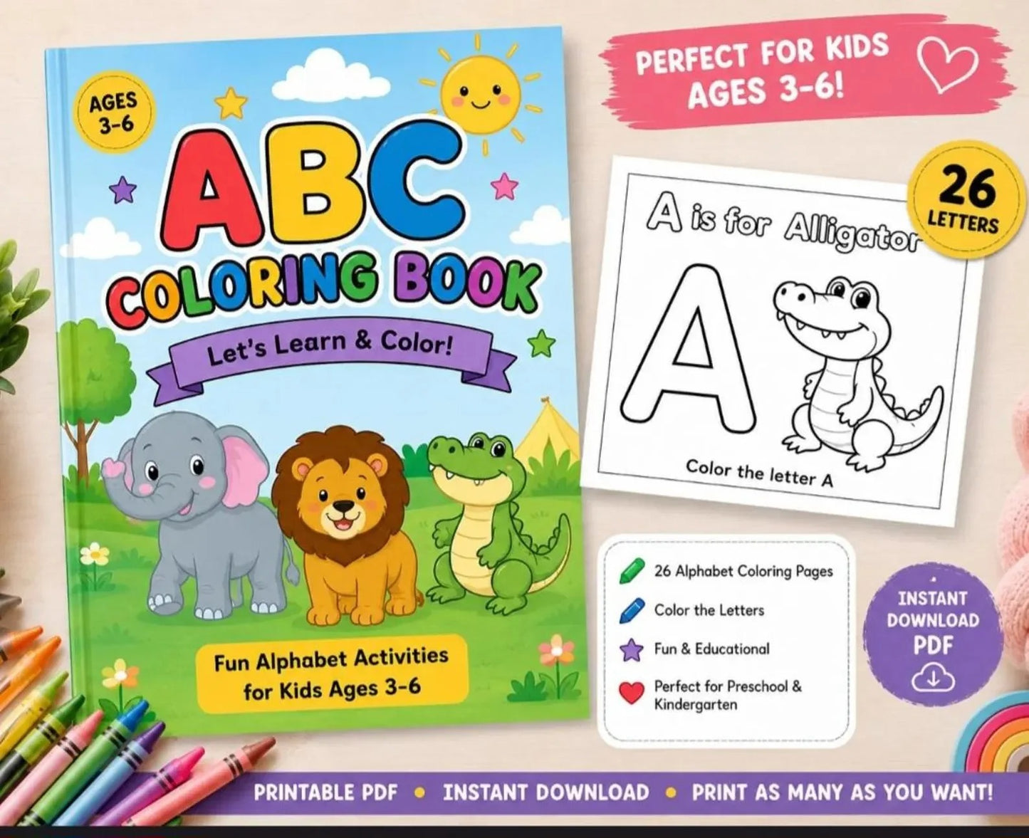 ABC Animal Coloring Book for Kids | A-Z Alphabet Learning & Coloring Activities