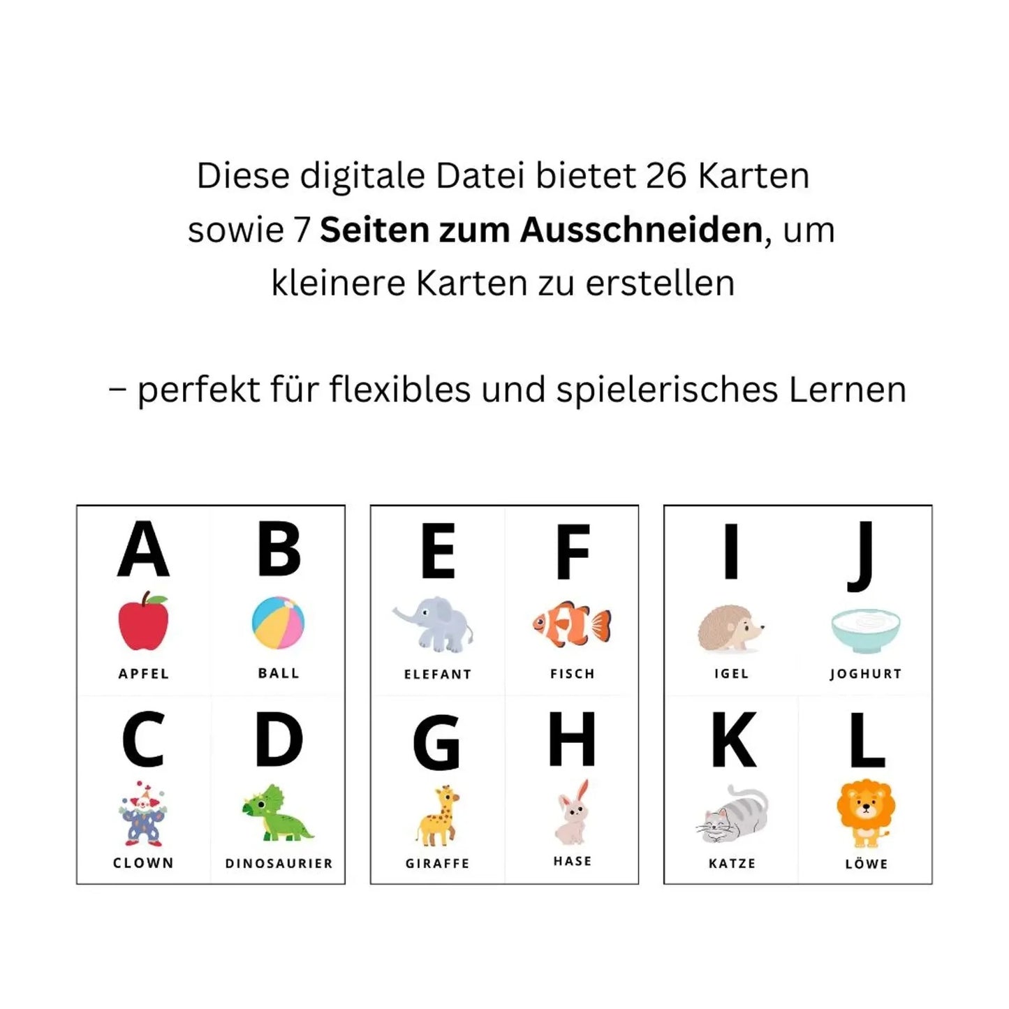 ABC Alphabet Flash Cards Printable PDF | 26 A-Z Learning Cards + 7 Cut-Out Pages for Preschool & Kindergarten