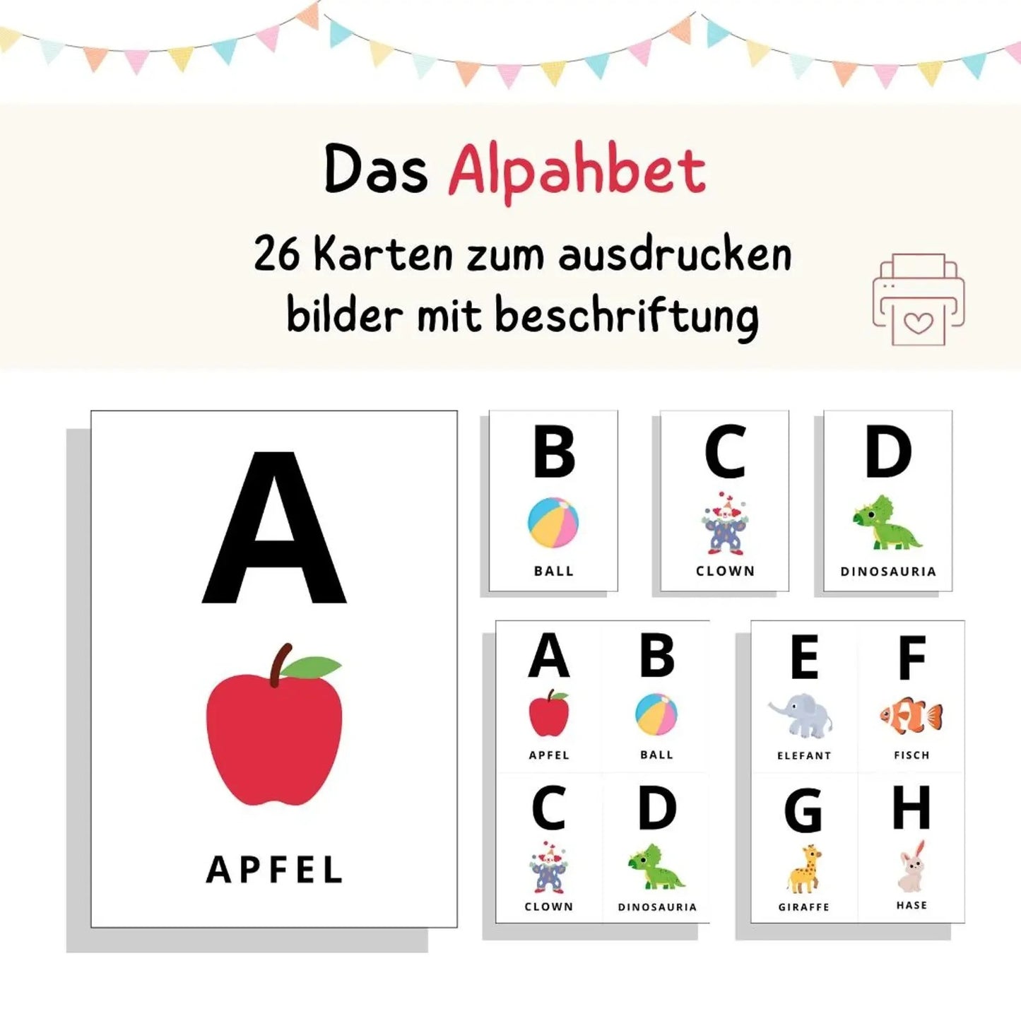 ABC Alphabet Flash Cards Printable PDF | 26 A-Z Learning Cards + 7 Cut-Out Pages for Preschool & Kindergarten