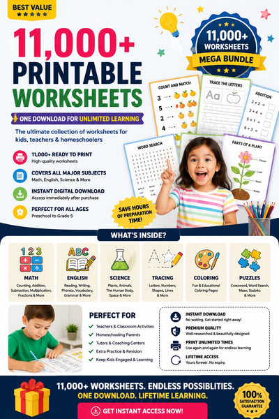 📚 11,000+ Printable Worksheets – Learn, Print & Enjoy! ✨
