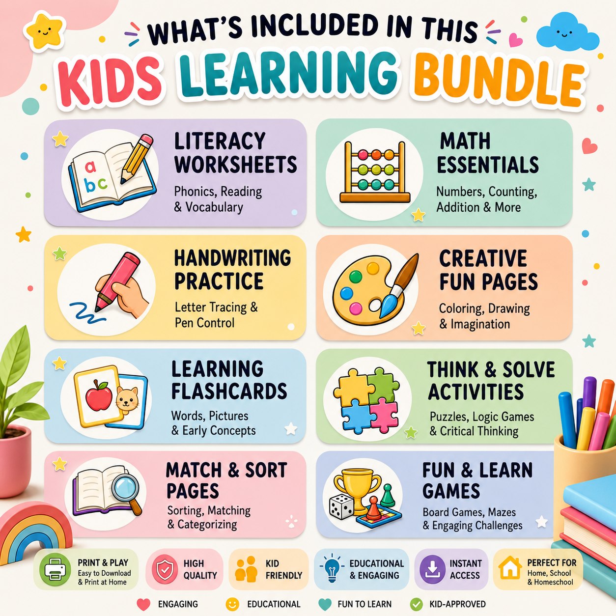 500,000+ Kids Educational Printables Bundle | Printable Worksheets, Coloring Pages, Busy Books