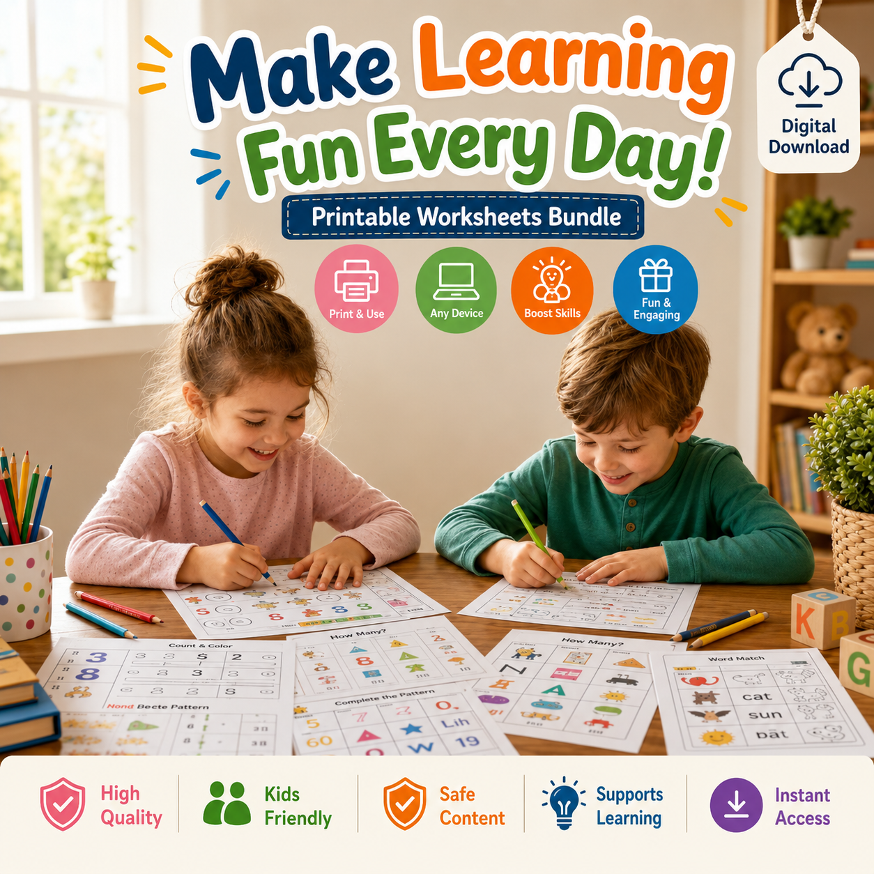 500,000+ Kids Educational Printables Bundle | Printable Worksheets, Coloring Pages, Busy Books