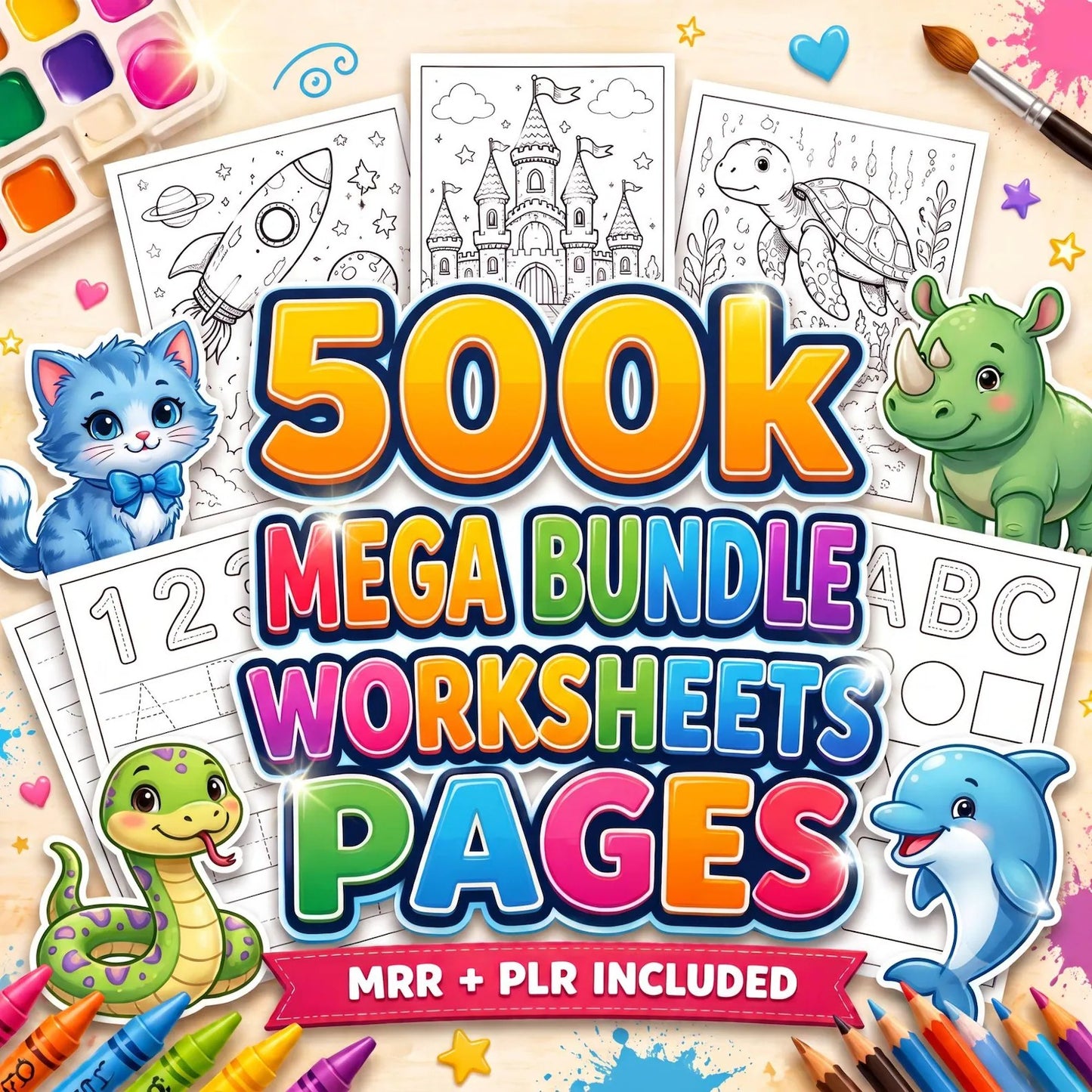 Kids Learning Bundle 500,000+ Printable Worksheets & Activities | PLR + MRR License | Homeschool, Preschool, Busy Book, Coloring Pages